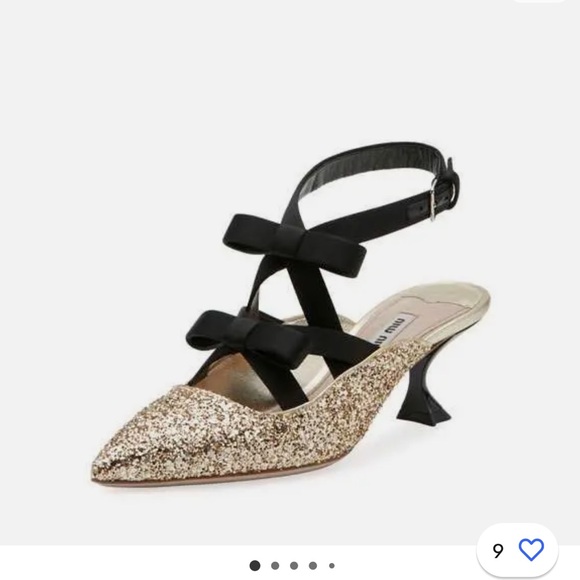 NWT MiuMiu Glitter Bow Heels - size 38 - Picture 3 of 8